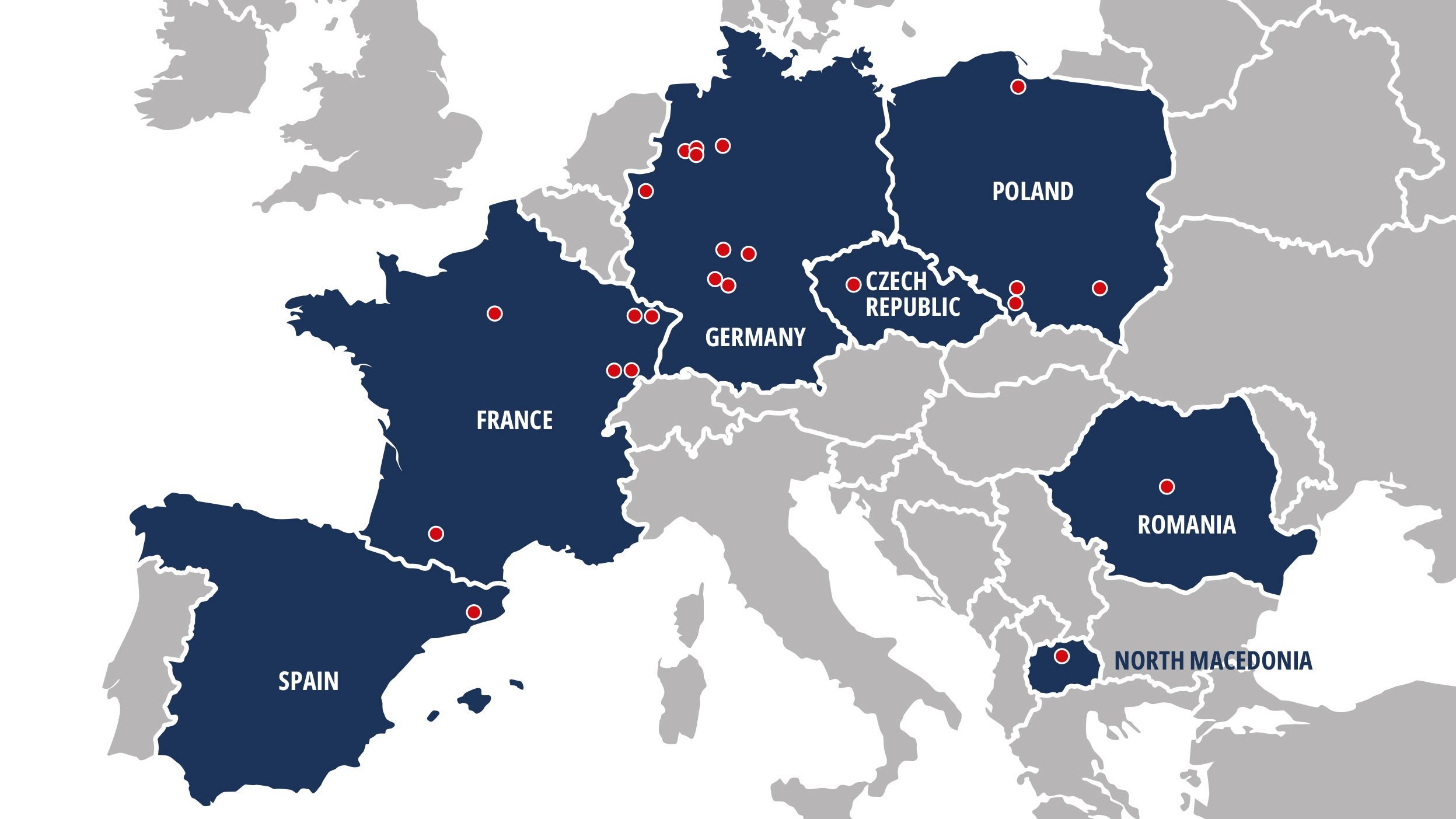 23 sites dans 7 pays européens